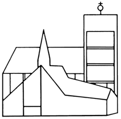 Zeichnung/Umrisse mit dünner schwarzer Farbe einer Kirche 